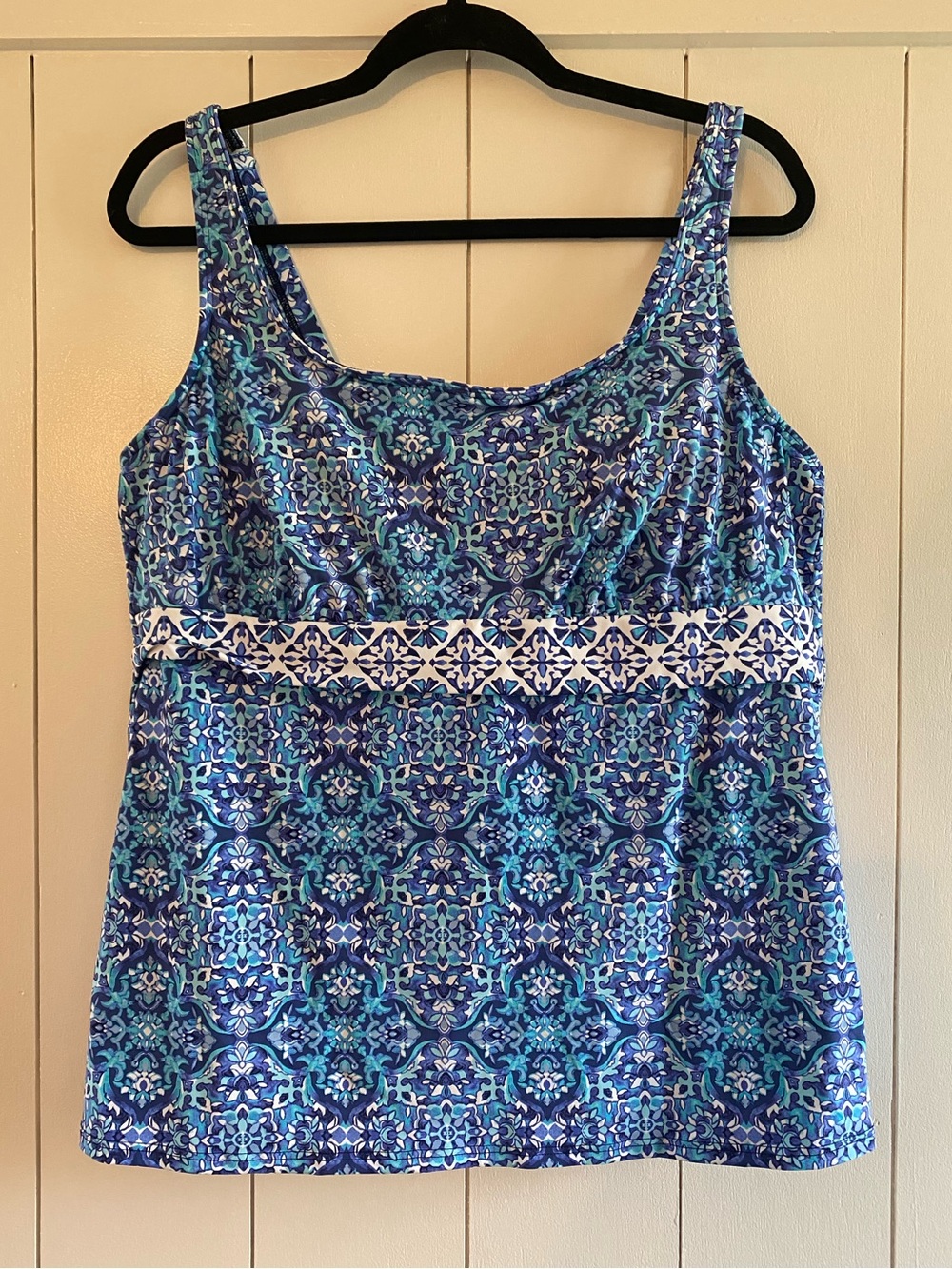 Lands’ End Blue and White Tankini Swim Top